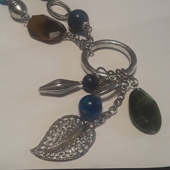 Beaded Silver Leaf Pendant Statement Necklace - Picture 9 of 10